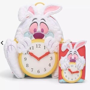 Loungefly Disney Alice In Wonderland White Rabbit Fuzzy Mini BP and Wallet NWT